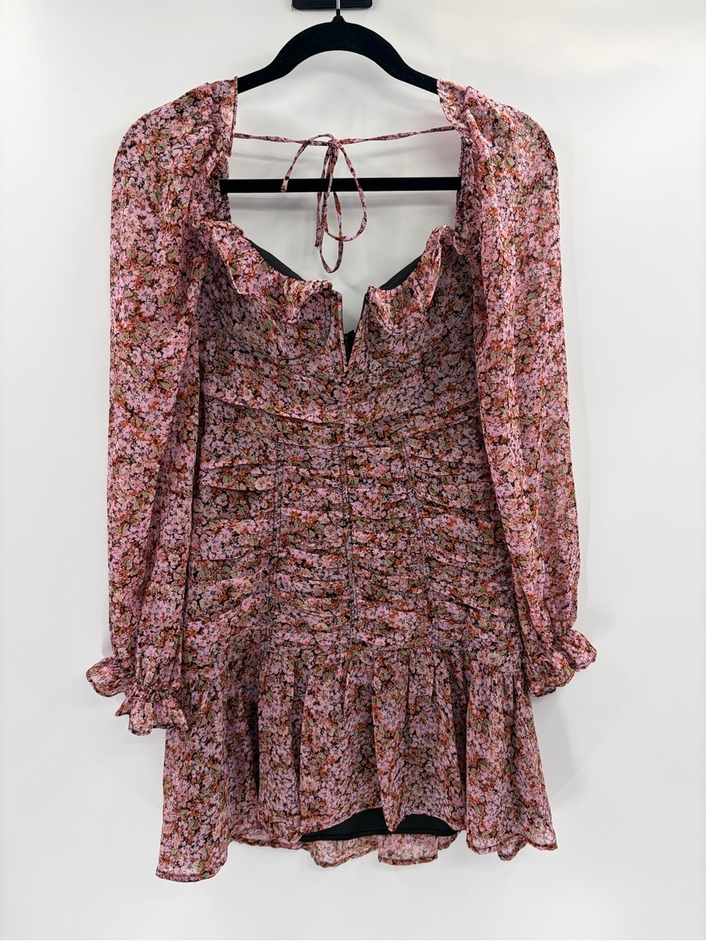 ASTR Carmella Pink Black boho Floral Corset Ruffle Minidress Size size small NWT
